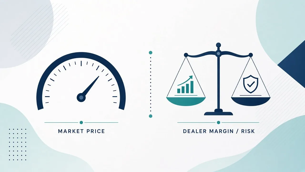 Market price gauge next to dealer margin and risk scales