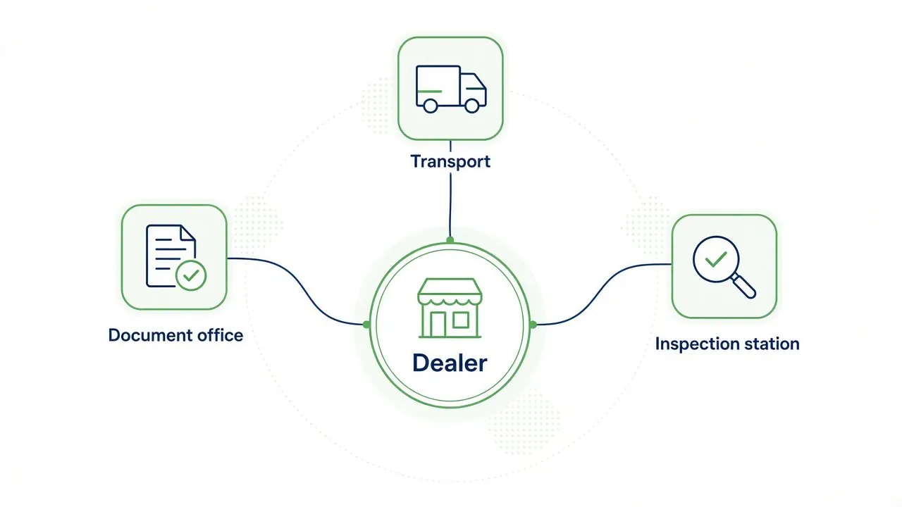 The dealer connected to transport, document office and inspection station
